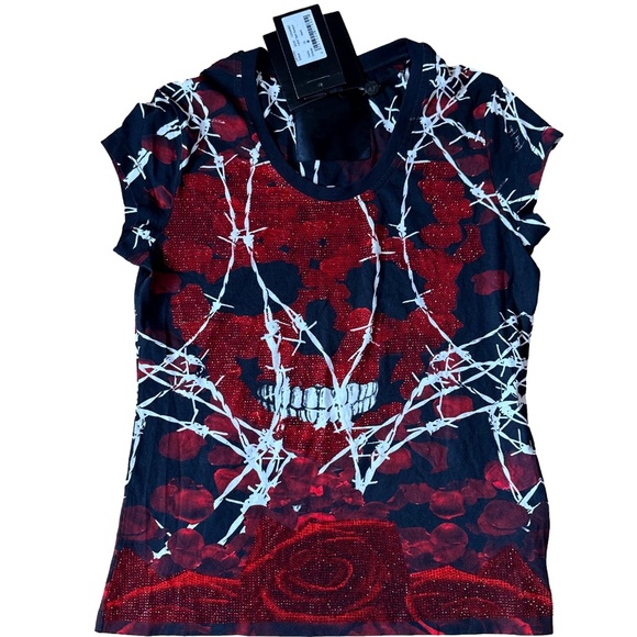 Philipp Plein Dark Flowers Rhinestone Skull Couture Shirt, Medium - Picture 1 of 4